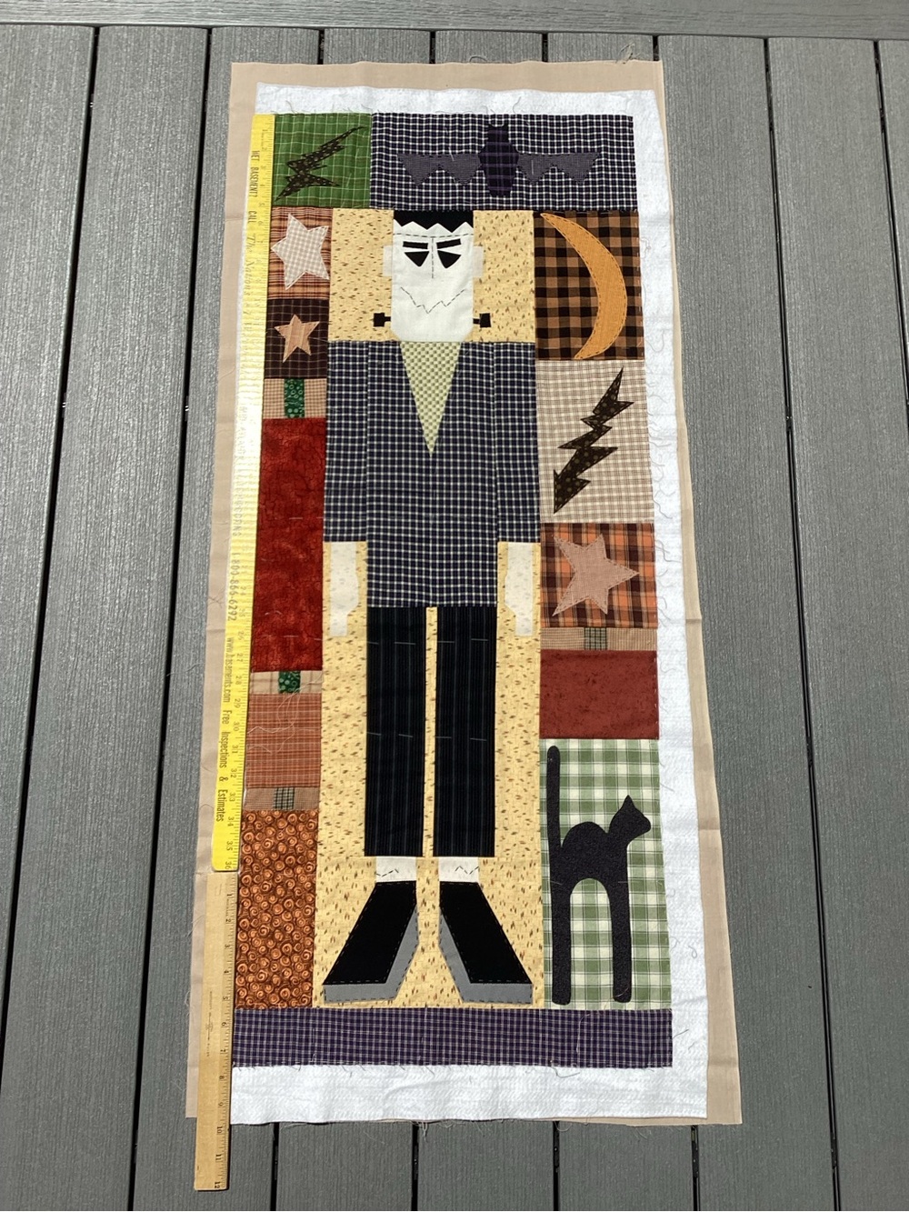 Handmade Halloween Primitive Quilt Wall Hanging 18x43”